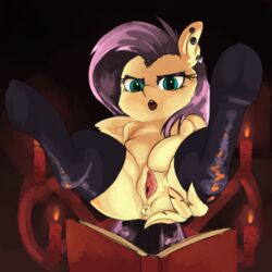 anus ass belly book candle clothing digital_media_(artwork) equid equine female fluttershy_(mlp) friendship_is_magic gab0o0 goth hi_res horse mammal my_little_pony nude pony pussy simple_background solo straight_hair thick_thighs