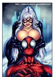 1boy 1boy1girl 1girls background big_breasts black_cat_(marvel) breasts bust busty cedric_humbert city cleavage closed_eyes couple couple_(romantic) couple_love couples domino_mask ed_benes_studio felicia_hardy female fred_benes fur fur_trim huge_breasts human large_breasts lips lovers marvel marvel_comics mask peter_parker romantic romantic_couple signature sky skyscraper spider-man spider-man_(series) straight_hair superhero superheroine surprised thief tight_clothes tight_clothing voluptuous white_gloves white_hair wide_eyed