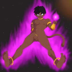 2020 alex_(alex_kitsune) alex_kitsune aura balls dark-skinned_male feet flaccid foreskin hi_res humanoid looking_at_viewer low-angle_view male male_only muscular muscular_male nude original_character penis presenting solo solo_focus uncut worm's-eye_view