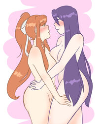 doki_doki_literature_club looking_at_another looking_pleasured monika_(doki_doki_literature_club) naked protagonjst saliva yuri yuri_(doki_doki_literature_club)