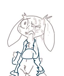 anthro bodily_fluids cave_story clothing cum cum_on_face female genital_fluids lagomorph looking_at_viewer low_res mammal mimiga monochrome scar solo sue_sakamoto sweater the_weaver topwear torn_clothing video_games