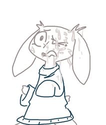 anthro bodily_fluids cave_story clothing cum cum_on_face female genital_fluids lagomorph looking_at_viewer low_res mammal mimiga monochrome scar solo sue_sakamoto sweater the_weaver topwear video_games