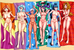 6+girls 6girls adagio_dazzle anoneysnufftan aria_blaze beach bottle breasts casual cssp equestria_girls friendship_is_magic gilda_(mlp) human killer_lotion large_breasts lying my_little_pony nipples nude on_back pussy seductive sonata_dusk summer sunbathing sunscreen sunset_shimmer take_your_pick teasing trixie_(mlp) two-tone_hair