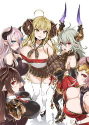 5girls aliza_(granblue_fantasy) anila_(granblue_fantasy) asanagi blonde_hair blue_eyes brown_hair draph forte_(shingeki_no_bahamut) granblue_fantasy headgear horns huge_breasts multiple_girls narmaya_(granblue_fantasy) open_toe_shoes pink_hair pointy_ears red_eyes silver_hair thighhighs threo_(granblue_fantasy) yellow_eyes