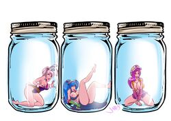 3girls arcade_miss_fortune arcade_riven arcade_series arcade_sona blitzcrank's_poro_roundup breasts breasts_out captive cum_jar_(meme) feet female_only japes jar league_of_legends league_of_legends:_wild_rift micro micro_female micro_in_container micro_in_object microphilia minigirl miss_fortune multiple_girls nipples pinup pussy riven shrinking shrunk shrunken_woman sona_buvelle