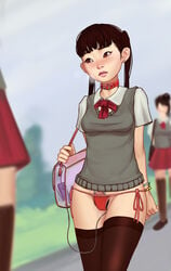 1girls 2018 absurd_res absurdres asian blush bottomless bracelet bracelets brown_eyes brown_hair bush choker clothed_masturbation clothing collar collared condom cum cum_in_mouth degradation degrading_accessory digital_media_(artwork) discreet_vibrator drool drooling embarrassed exhibitionism female female_only femsub gaiidraws hair hi_res high_resolution highres human human_only looking_to_the_side nervous nothing_to_see_here original panties pubic_hair pubic_tuft public public_masturbation public_vibrator school_girl school_uniform schoolgirl sex_toy side-tie_panties solo solo_focus stealth_masturbation stealth_sex stockings submissive subtle_pussy sweat sweating thighhighs thong transparent_clothing unknowing_bystander vibrator voyeur