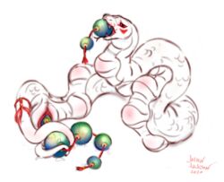 1girls 2020 all_the_way_through animal_genitalia beads bulge cloaca dated female feral julien_(artist) large_insertion partially_colored penetration reptile scalie simple_background sketch snake solo text watermark wet white_background