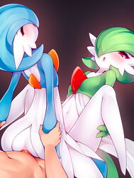 1girls 2boys alternate_color anal ass bisexual bisexual_male bisexual_sandwich blue_hair blush closed_eyes female femboy flat_chest gardevoir girly green_hair group_sex hair_over_one_eye highres interspecies kerasu mmf_threesome multiple_boys navel nintendo no_breasts open_mouth penis pokémon_(species) pokemon pokemon_(species) pokemon_rse pokephilia red_eyes ricegnat sex shiny_pokemon short_hair spread_legs threesome trap white_skin wrist_grab