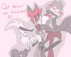 3boys alastor_(hazbin_hotel) angel_dust_(hazbin_hotel) anthro arachnid blindfold blindfolded bondage bowtie cat deer deer_ears dialogue english_text furry hazbin_hotel hot_dogging husk_(hazbin_hotel) male male_only multi_arm multi_limb no_humans restrained simple_background sketch smile smirk spindlehorse_toons straight_hair tentacle tentacle_in_mouth tentacles tentacles_on_male text tied_up vivienne_medrano vivziepop wink yaoi