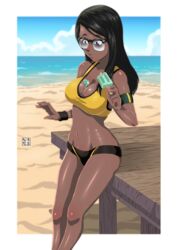 1girls accident armband armlet armwear artist_request beach bikini black_hair bracelet breasts cleavage clothed curvy dark-skinned_female dark_hair dark_skin dripping eyewear food fully_clothed glasses hair harry_potter harry_potter:_hogwarts_mystery human human_only ice_cream indian indian_female leaning leaning_back long_hair long_legs looking_at_self looking_down nerd outdoors outside popsicle rowan_khanna rule_63 sand sexually_suggestive shiny_hair shiny_skin side_view solo summer surprised swimwear table yellow_bikini yellow_clothing