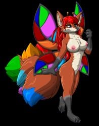 antennae_(anatomy) anthro big_breasts butterfly_wings canid canine fae fairy female fox mammal multi_tail rainbow