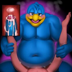 2019 anthro avian bird blue_body blue_eyes blue_penis blush bodily_fluids cum cum_in_pussy cum_in_uterus cum_inside cum_on_penis ejaculation female female_pov first_person_view genital_fluids happy happy_sex hi_res holding_legs human human_on_anthro humanoid_penis internal interspecies justmegabenewell king_dedede kirby_(series) legs_up looking_at_viewer male male_focus mammal motion_lines navel nintendo nude orgasm overweight overweight_male penetration penguin penis pov sex simple_background slightly_overweight smile solo_focus spread_legs spreading straight sweat taker_pov thrusting uterus vaginal_penetration vein veiny_penis video_games