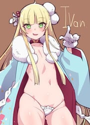 blonde_hair crying eiyuu_senki green_eyes hand_up ivan_(eiyuu_senki) new_year panties shorts smug underwear