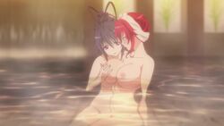 2girls akeno_himejima animated bathing besthetz black_hair breast_grab cartoony demon female female_only high_school_dxd high_school_dxd_hero humanoid magenta_eyes nipples nude official_animation red_hair rias_gremory sound tagme thermal_waters tits uncensored video yuri