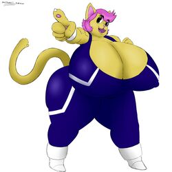 1:1 1girls 2020 anthro bbw big_breasts cat_ears cat_tail catgirl chubby cleavage d'leta_bell feline furry genkai_toppa_wrestling! huge_breasts large_breasts nipple_bulge overweight pink_hair pinup smashmael tight_clothing unitard wide_hips wrestling_singlet yellow_fur