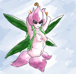 4_wings clothed clothing digimon fairy fairy_wings female floaff flora_fauna leaf leaf_wings leaves lillymon plant plant_girl solo topless vine_hair vines wings