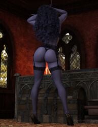 1girls 3d alliance alliance_(warcraft) ass back_view bedroom behind_view blizzard_entertainment elf fantasy female female_only for_the_alliance legs legs_apart long_hair long_legs mmorpg mooncraft night_elf pointy_ears purple_skin solo standing thigh_highs thighhighs warcraft world_of_warcraft