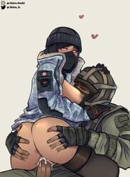 1boy 1girls akirasashi ass ass_grab black_hair breasts clothed_sex cowgirl_position cum cum_in_pussy cum_inside eyes_rolling_back faceless_male female frost_(rainbow_six) head_grab heart-shaped_pupils hearts kapkan_(rainbow_six) looking_pleasured male partially_clothed pussy pussy_juice rainbow_six rainbow_six_siege riding_penis sex straight tom_clancy vagina vaginal_penetration