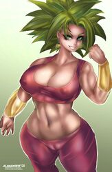 1girls 2020 alamanderarts big_breasts breasts clothed_female dragon_ball dragon_ball_super earrings female female_focus female_only fusion green_eyes green_hair kefla legendary_super_saiyan light-skinned_female light_skin long_hair nipples nipples_visible_through_clothing potara_earrings saiyan short_hair solo solo_female solo_focus source_request spiky_hair super_saiyan super_saiyan_2