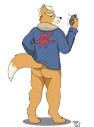 2020 anthro ass baron_montesque bottomless canid canine clothed clothing fox fox_mccloud fur invalid_tag jacket looking_back male male_only mammal nintendo orange_body orange_fur solo star_fox topwear video_games