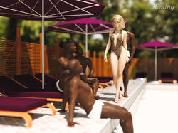 1girls 3d 4boys blonde_hair dark-skinned_male dark_skin female glasses interracial kiming male