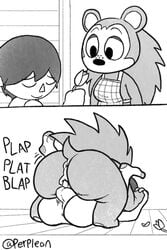 1boy 1boy1girl 1girls 2020 amazonian_mating_press animal_crossing anthro anthro_penetrated anus apron ass balls big_butt breasts comic duo english_text eulipotyphlan female female/male female_penetrated flower freckles greyscale hedgehog hi_res holding_hands huge_ass human human_on_anthro human_penetrating human_penetrating_anthro instant_loss_2koma interlocked_fingers interspecies macro male male_human/female_anthro male_on_anthro male_penetrating male_penetrating_female mammal monochrome nintendo no_mouth no_underwear penetration penis perpleon plap pussy sable_able sex signature simple_background socks straight tail text thick_thighs vaginal_penetration video_games villager_(animal_crossing)