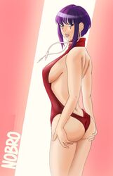 big_ass big_breasts dress kyoka_jiro looking_back my_hero_academia nobro presenting_hindquarters purple_eyes purple_hair thick_thighs