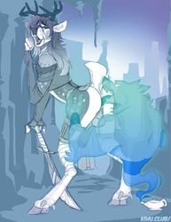 2020 anal anthro antlers ass backsack balls canid canine canis cervid cloven_hooves duo erection genitals ghost hooves horn humanoid_genitalia humanoid_penis kihu looking_back male male/male male_only mammal melee_weapon oral penis perineum rear_view rimming sex spirit sword tongue tongue_out weapon wolf