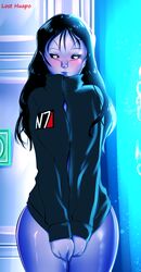 1girls alien_girl bioware black_hair black_hair_female blush fanart jacket jacket_only looking_at_viewer lost_huapo mass_effect n7 purple_skin quarian solo solo_female tali'zorah_nar_rayya three_fingers unmasked video_game video_games white_eyes