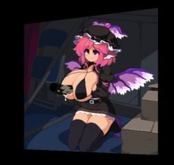 1girls 2d 2d_animation animal_ears animated bikini_top black_bikini blush breasts censored disembodied_penis female hat huge_breasts kneeling mystia_lorelei paizuri penis perpendicular_paizuri pink_hair pixel_animation pixel_art short_hair skirt smile sweatdrop takorin thick_thighs thighhighs thrusting touhou wings