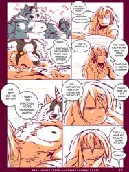 anthro canine comic fantasy flirting furry hi_res human human_on_anthro humor interspecies love male male_only mammal mask monster muscular nude oneeyewolf oneeyewolf_(artist) partially_colored ranga_(that_time_i_got_reincarnated_as_a_slime) rimuru_tempest series tempest_wolf tensei_shitara_slime_datta_ken text url watermark webcomic wolf