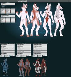 4_toes 5_fingers animal_genitalia anthro armor balls canid canine fingers frostwyrm102 fur kubrow male mammal model_sheet nude red_body red_fur sheath toes video_games warframe white_body white_fur