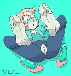 2d barefoot best_feet blush cutout feet feet_up female foot_fetish foot_focus mr._chase_comix no_penetration pale_skin pearl_(steven_universe) pussy pussy_cutout shoes shoes_removed soles solo solo_female steven_universe toes