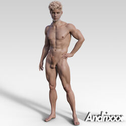 1boy 3d abs andrixxx average_sized_penis blonde_hair erect_nipples erect_penis full_body hand_on_hip looking_at_viewer male male_focus male_only muscles nude pecs solo standing surfer