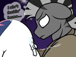 2boys accidentally_gay anthro ask_bottom_armor ass big_butt equid equine friendship_is_magic furry gay horn lefthighkick male male/male male_only mammal my_little_pony penis shining_armor_(mlp) small_penis text yaoi zebra