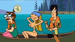 accurate_art_style beth_(tdi) boat braces clothed_female clothed_male clothed_male_nude_female edit hands_behind_head huge_breasts human human_only lindsay_(tdi) nipples nude_female outdoors riccardus97 screenshot screenshot_edit total_drama_island trent_(tdi)