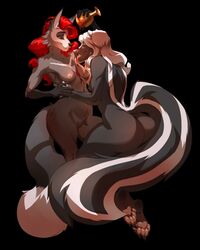 4:5 4_ears anthro beverage black_body black_fur black_sclera blood bodily_fluids breasts canid canine eve_hawthorne fangs female female/female fox fur furry hair hi_res indigochto long_tongue mammal mephitid multi_ear nipples red_eyes red_hair simple_background skunk tongue vampire vermillion white_body white_fur white_hair yuri