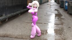 3d big_ass big_breasts big_butt bimbo bodysuit collar dragonlord3989 latex looking_at_viewer makeup my_hero_academia ochako_uraraka prostitution tagme tight_clothing wide_hips