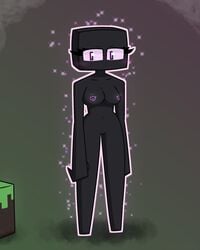 2020 black_skin blush breasts enderman enderwoman female glowing humanoid looking_away makifei minecraft nipples nude purple_eyes pussy rule_63 simple_background solo