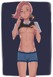 1boy bulge dark-skinned_femboy femboy ilima_(pokemon) looking_at_viewer male male_only nintendo nipples pink_hair pokemon pokemon_sm solo