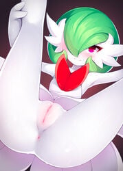 2020 blush cute female flat_chest front_view gardevoir humanoid mega_evolution mega_gardevoir nintendo no_breasts nude pokémon_(species) pokemon pokemon_(species) presenting presenting_pussy purple_eyes pussy simple_background smile spread_legs spreading