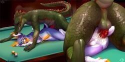 1:1 2020 absurd_res anal anal_sex animal_genitalia anthro anthro_on_anthro anthro_penetrated anthro_penetrating anthro_penetrating_anthro ass balls big_penis billiards blue_body bodily_fluids cervid codyblue-731 colored_cum crocodile crocodilian crocodylid cum cum_in_ass cum_inside cumshot domination ejaculation furry genital_fluids hi_res horn humanoid_penis male mammal neon nude open_mouth orgasm penetration penis reptile scalie sex size_difference smaller_male unusual_cum