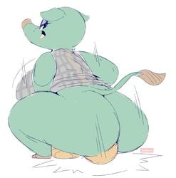 absurd_res animal_crossing anthro ass big_breasts big_butt bottomless breasts clothed clothing elephant elephantid facesitting female hi_res huge_butt mammal nintendo opal_(animal_crossing) proboscidean seldom simple_background thick_thighs video_games wide_hips