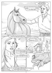 2020 animal_genitalia animal_penis black_and_white comic english_text equid equine female female_on_feral feral horse human jambo mammal monochrome penis sex text vermilion888 zoophilia