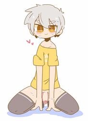 1boy gakkun male_only op_u_na small_penis thigh_highs white_hair yellow_eyes