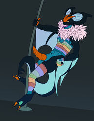 1boy alternate_color anthro chiropteran clothed clothing digital_media_(artwork) erection feet legwear male male_only mammal nintendo noivern original_character penis pokémon_(species) pokemon pokemon_(species) pokemon_xy pole rainbow simple_background solo stockings video_games wings xdarkspace