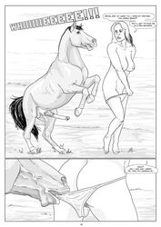 2020 animal_genitalia animal_penis black_and_white comic english_text equid equine female female_on_feral feral horse human jambo mammal monochrome penis sex text vermilion888 zoophilia