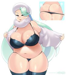 1girls 3mangos alternate_breast_size alternate_outfit ass blue_eyes bra breasts chubby chubby_female cleavage cowboy_shot curvaceous detached_collar earrings eye_contact female female_only gym_leader hair_over_one_eye half-closed_eyes hat heart high_resolution huge_ass huge_breasts human human_only jewelry long_hair looking_at_viewer melony_(pokemon) milf nail_polish navel nintendo open_mouth panties patreon plump pokemon pokemon_ss simple_background smile solo source_request sweat text thick_thighs thighhighs thighs underwear undressing watermark white_background white_hair wide_hips