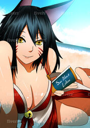 ahri beach bikini league_of_legends muhammadrahmady sunscreen yellow_eyes