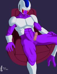 alien anthro armor chair cooler_(dragon_ball) dragon_ball dragon_ball_z furniture hi_res humanoid_penis male male_only muscular penis smile solo tachaal